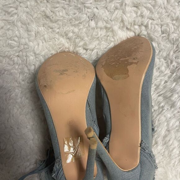Bella Marie Frayed Denim Peep Toe Lace Up Stiletto Ankle Boots side zipper SZ10 - Picture 13 of 15